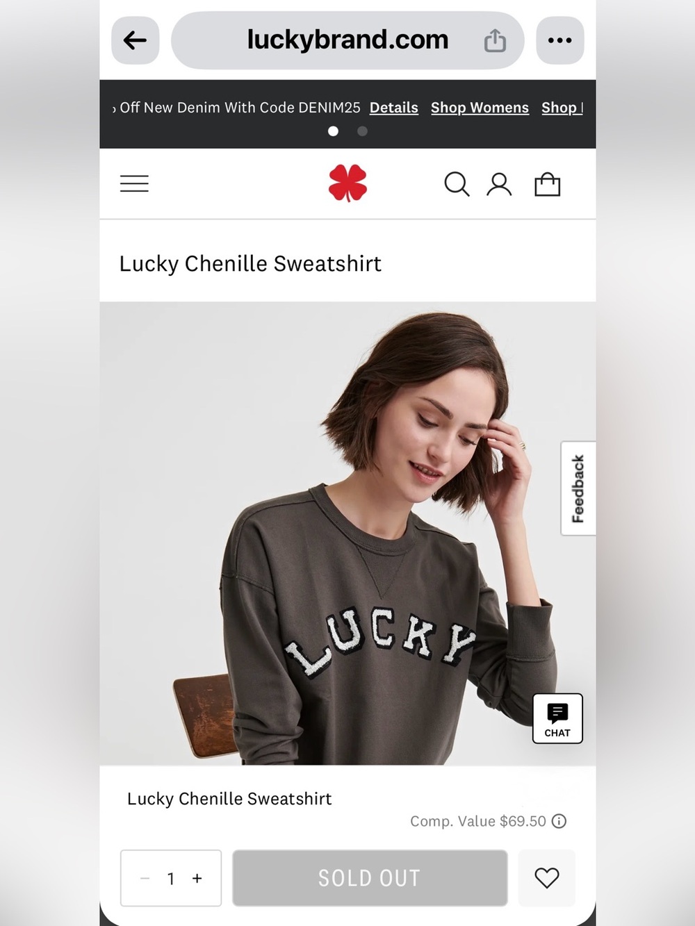 Lucky Brand Chenille 'LUCKY' Crewneck Sweatshirt